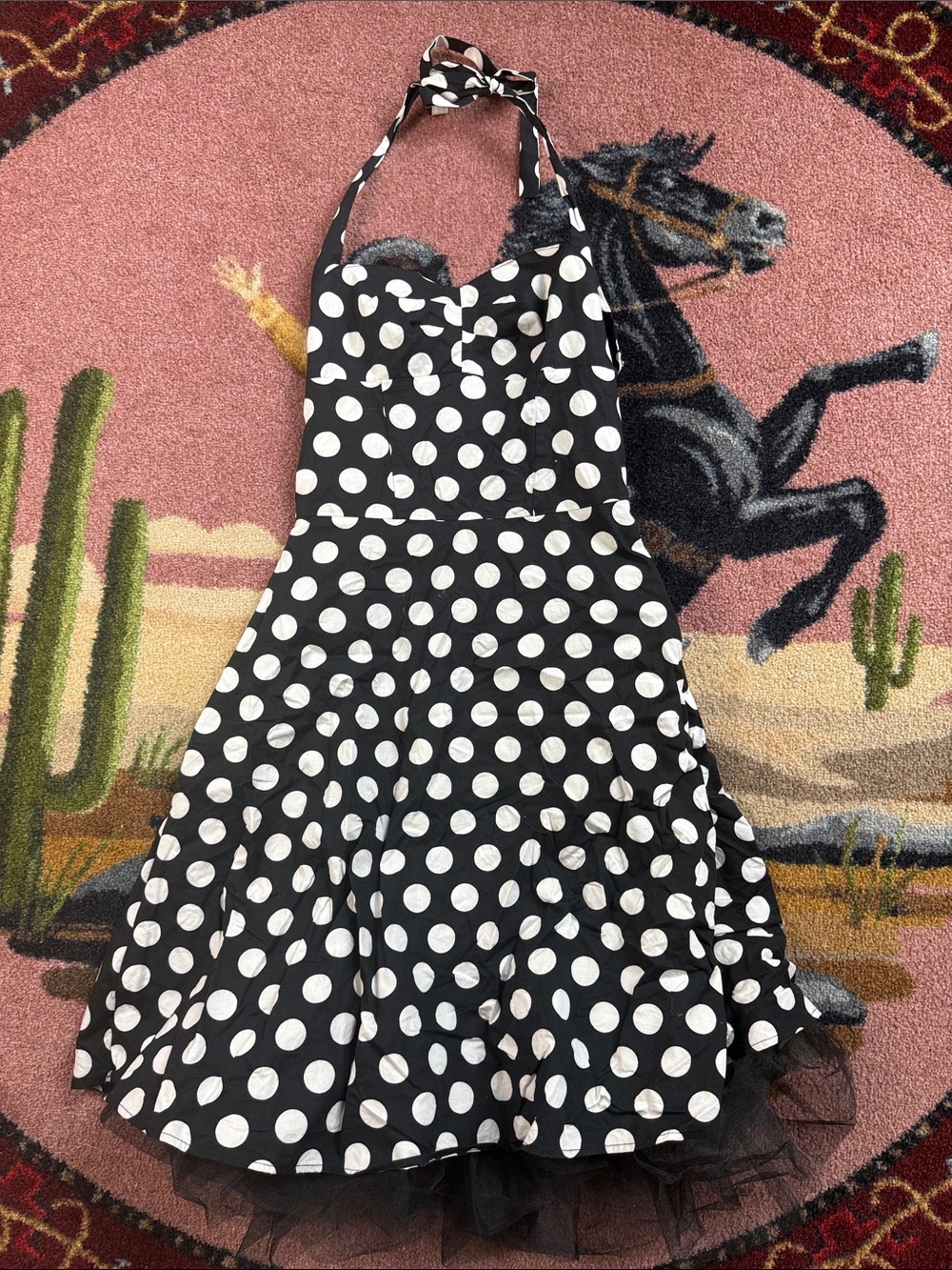 Vintage Polka Dot Halter Midi Dress